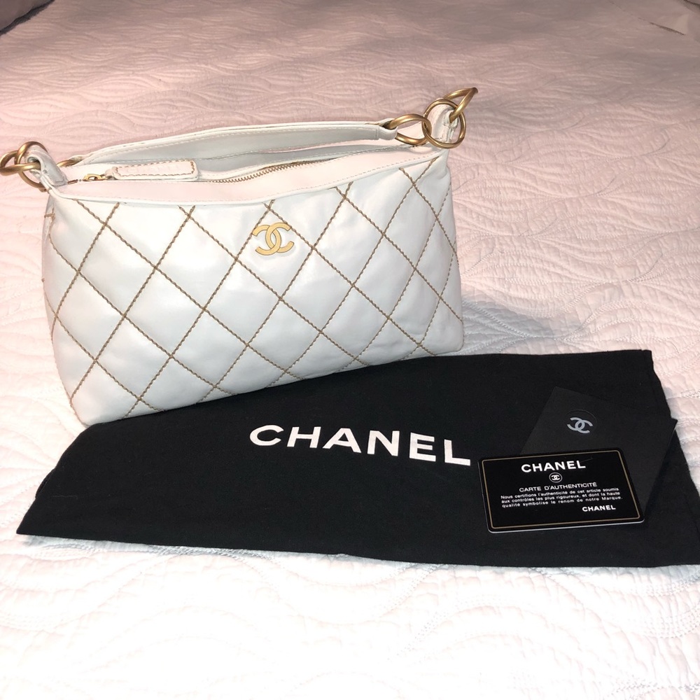 Chanel White Wild Stitch Quilted Leather